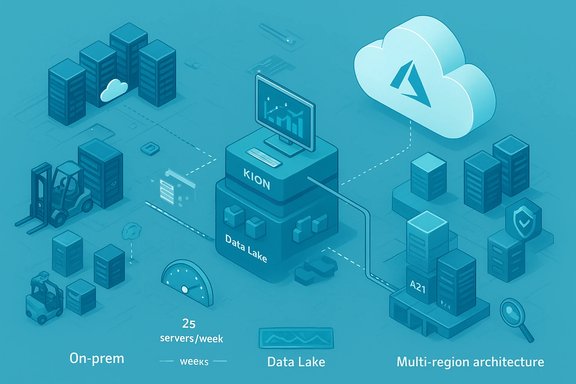Isometric illustration of a data lake architecture linking on-prem servers to cloud storage.