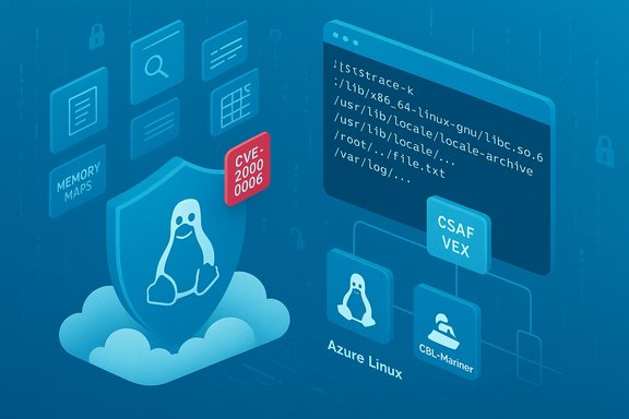 Linux in the cloud: Azure Linux and CBL-Mariner icons with code window and shield.