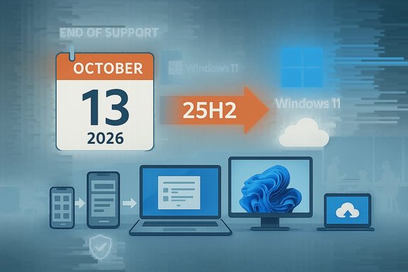 End of support notice for Windows 11 version 25H2 on October 13, 2026.