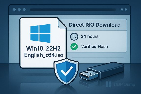 Windows ISO download: Win10_22H2 English_x64.iso with shield and USB drive.