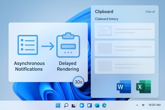Clipboard history with async notifications and delayed rendering on a Windows-like desktop UI. Clipboard history with async notifications and delayed rendering on a Windows-like desktop UI.