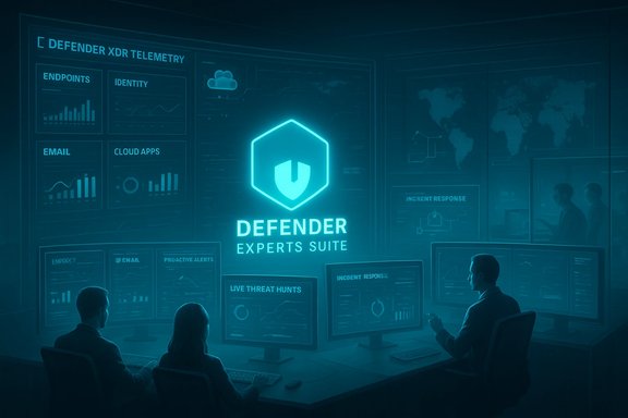Cybersecurity operations room with neon Defender logo and multiple data dashboards.