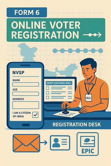 Form 6: online voter registration at a desk with NVSP form.