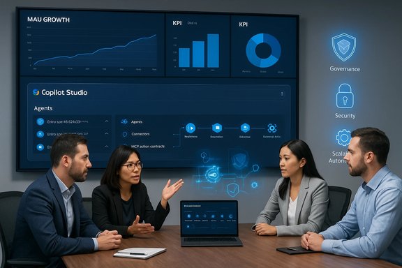 Team discusses data dashboards on a large wall screen in a modern, high-tech conference room. Team discusses data dashboards on a large wall screen in a modern, high-tech conference room.