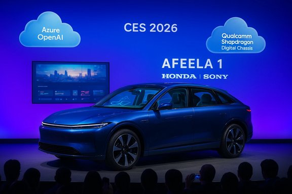 AFEELA 1 electric car by Honda/Sony debuts at CES 2026 with Azure OpenAI and Qualcomm tech.
