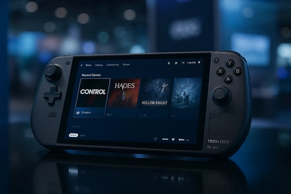 Steam Deck displays a library of games, including Control, Hades, and Hollow Knight.