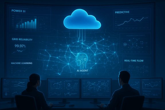 Two analysts monitor a cloud-based AI dashboard with real-time analytics.