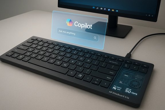 A sleek keyboard with a floating holographic Copilot interface displaying “Ask me anything.” A sleek keyboard with a floating holographic Copilot interface displaying “Ask me anything.”