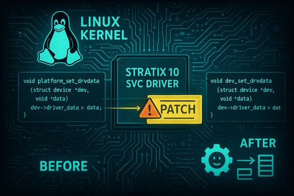 Patch for Stratix 10 SVC driver in the Linux kernel, shown as before/after.
