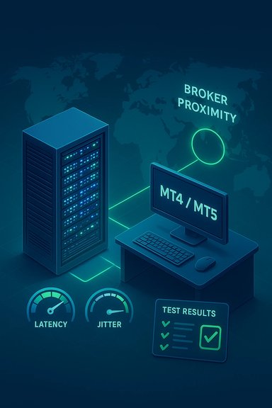 Server and trading desk monitor broker proximity for MT4/MT5, with latency and jitter gauges.