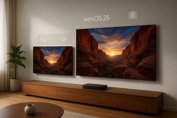 Two wall-mounted TVs above a long wooden console in a modern living room. Two wall-mounted TVs above a long wooden console in a modern living room.