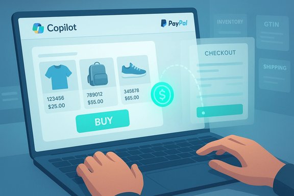 Online laptop checkout showing Copilot and PayPal, product cards, and a prominent Buy button. Online laptop checkout showing Copilot and PayPal, product cards, and a prominent Buy button.