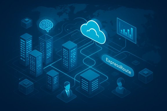 Blue cloud network linking data centers and users via ExpressRoute.