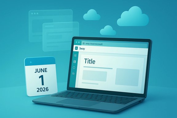 Teal illustration of a laptop displaying a Sway layout with clouds and a June 1, 2026 calendar. Teal illustration of a laptop displaying a Sway layout with clouds and a June 1, 2026 calendar.