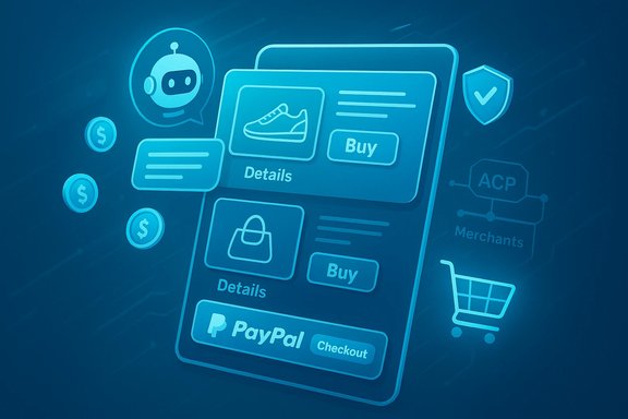 Blue neon mobile checkout UI with product details, Buy buttons, and PayPal checkout. Blue neon mobile checkout UI with product details, Buy buttons, and PayPal checkout.