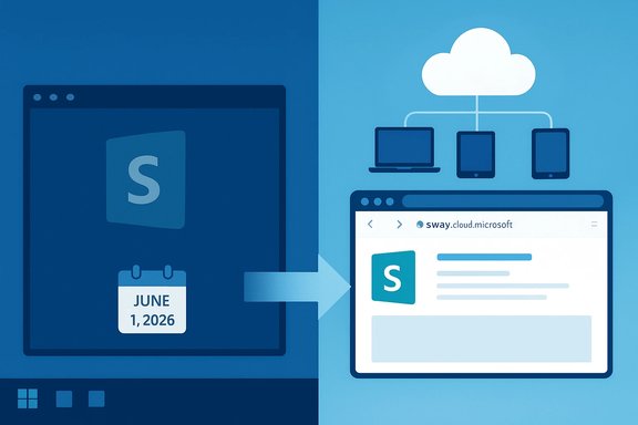 Split-screen illustration of Microsoft Sway: a local app with a calendar on the left and a cloud-connected browser on the right. Split-screen illustration of Microsoft Sway: a local app with a calendar on the left and a cloud-connected browser on the right.