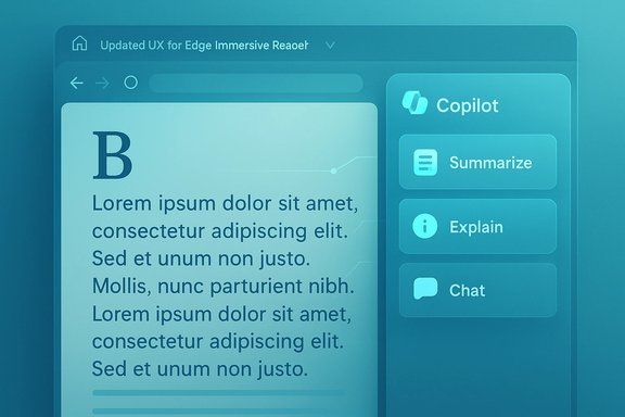 Teal UI mockup showing a document editor with a Copilot panel offering Summarize, Explain, and Chat.