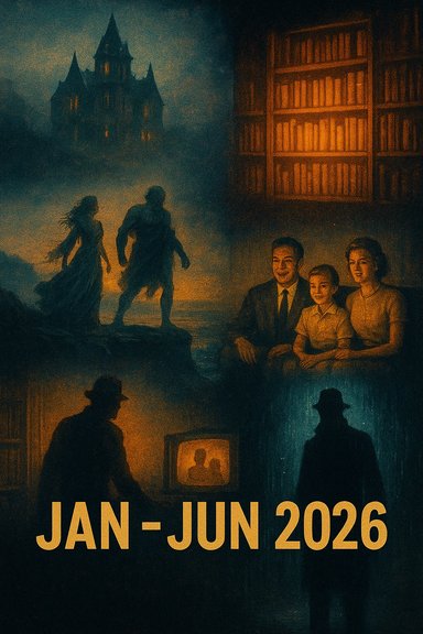 A vintage horror collage showing a haunted house, shadowy figures, a family, and JAN-JUN 2026. A vintage horror collage showing a haunted house, shadowy figures, a family, and JAN-JUN 2026.