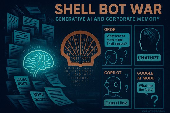 Retro poster shows Shell Bot War: generative AI vs corporate memory, with glowing brain and AI panels.