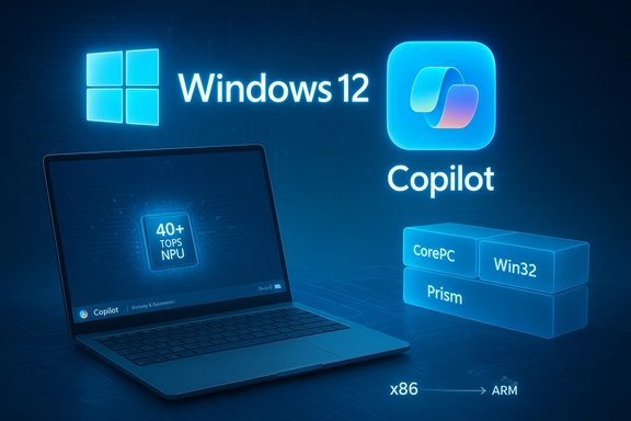 Windows 12 Copilot on a laptop with a 40+ TOPS NPU and x86-to-ARM transition.