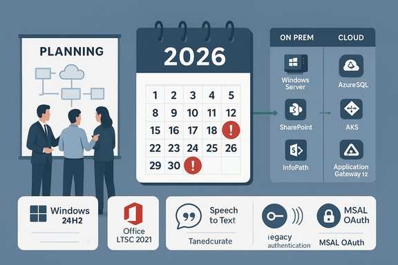 2026 planning calendar with a team mapping on‑prem to cloud services.