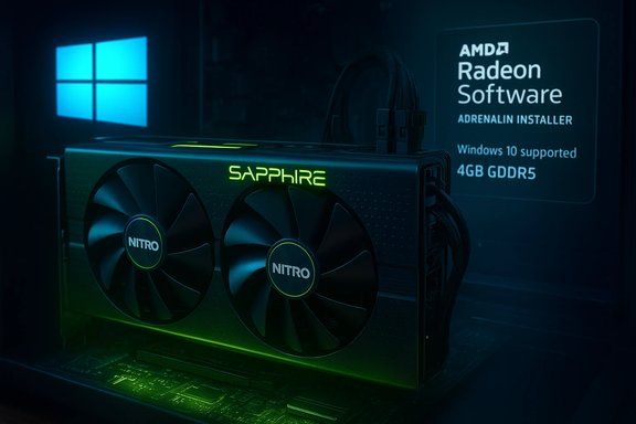 Sapphire Nitro graphics card glowing neon green inside a dark PC.