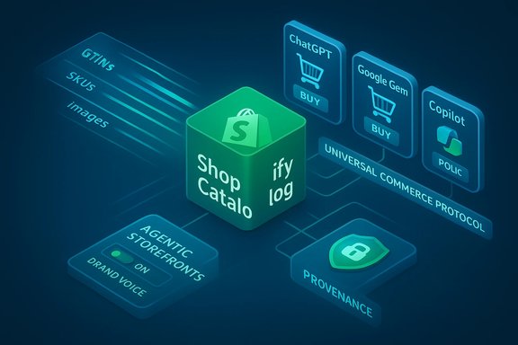 Isometric graphic of a Shopify-like catalog with AI tools and universal commerce protocol. Isometric graphic of a Shopify-like catalog with AI tools and universal commerce protocol.
