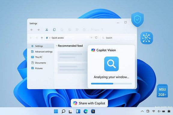 Windows 11-style settings screen with Copilot Vision analyzing your window.