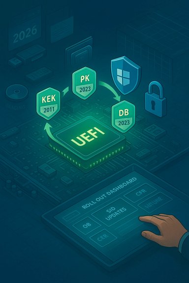 UEFI security model with PK, KEK, and DB keys protecting the boot.