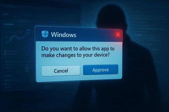 A Windows security prompt asking to allow an app to make changes to your device, with Cancel and Approve options.