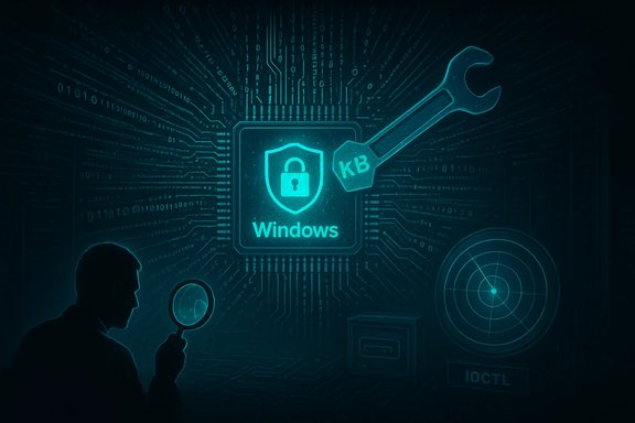 Cybersecurity analyst examines Windows security on a neon circuit-board backdrop.