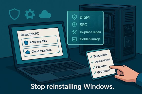 Stop reinstalling Windows—use in-place repair, DISM/SFC, and backups.