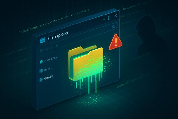 Neon File Explorer shows a glowing folder with a warning icon against a hacker-themed background.