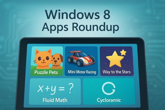 Windows 8 Apps Roundup shows Puzzle Pets, Mini Motor Racing, and Way to the Stars.
