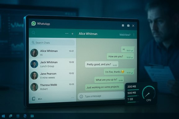 Tablet displaying WhatsApp chats with a conversation open and a CPU gauge widget.