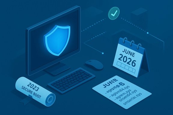 Isometric blue scene depicting computer security, with a shield on the monitor, calendar, and notes.