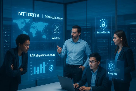 A team discusses cloud migration and security using holographic Azure displays.