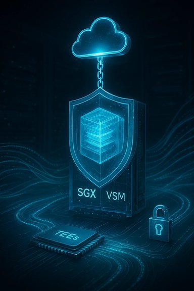 A glowing blue cloud connected to a shield emblem, symbolizing secure cloud computing.