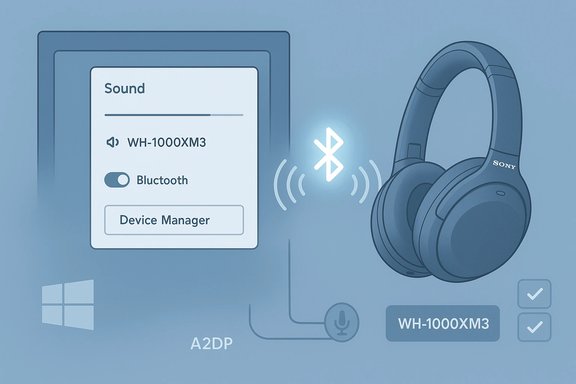 Bluetooth pairing between Windows and Sony WH-1000XM3 headphones.
