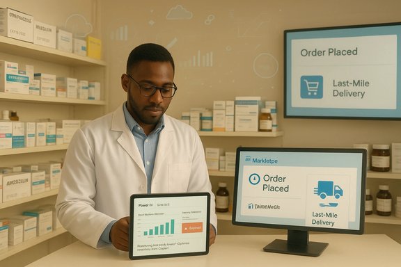 Pharmacist reviews a digital order on a tablet in a modern pharmacy. Pharmacist reviews a digital order on a tablet in a modern pharmacy.