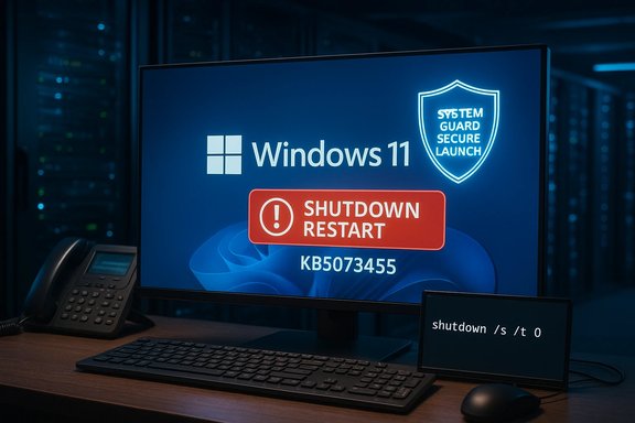 Windows 11 display with a red 'Shutdown Restart' warning on a server workstation.