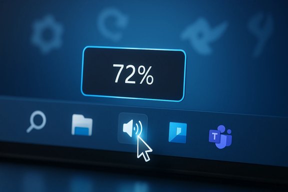 72% progress on a blue-lit app interface, with the cursor over the volume control.