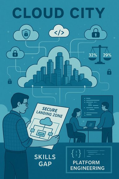 Cloud City illustration showing secure landing zones, cloud security, and platform engineering.