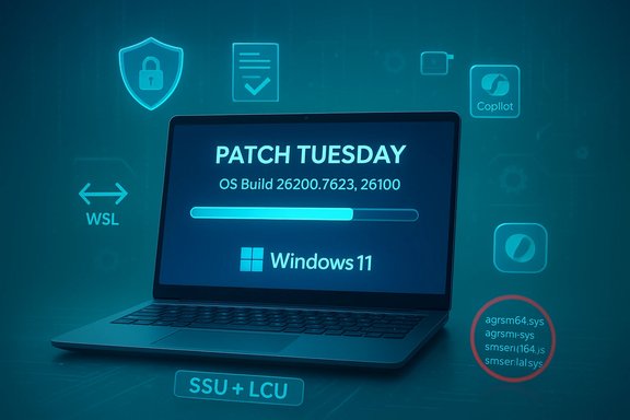 Laptop screen shows Patch Tuesday update progress for Windows 11. Laptop screen shows Patch Tuesday update progress for Windows 11.