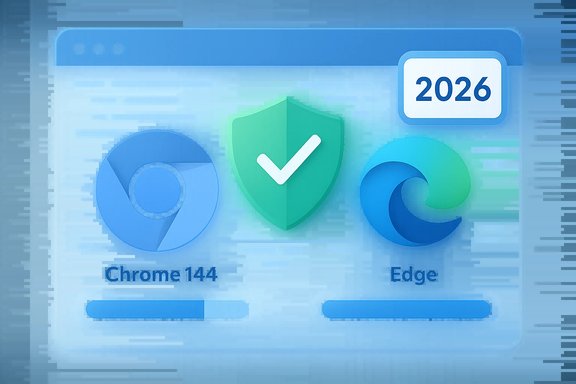Futuristic browser showdown featuring Chrome, Edge, and a green shield with a checkmark (2026). Futuristic browser showdown featuring Chrome, Edge, and a green shield with a checkmark (2026).