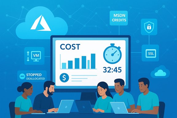 A team monitors cloud costs on a large dashboard with charts and a timer.