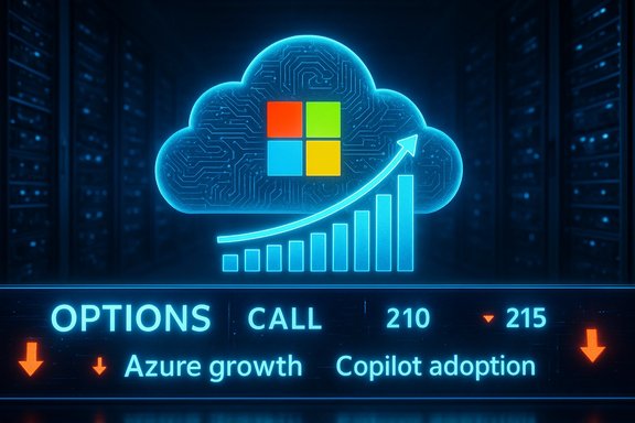 Glowing cloud with Windows logo and upward-growth chart in a data-center setting.