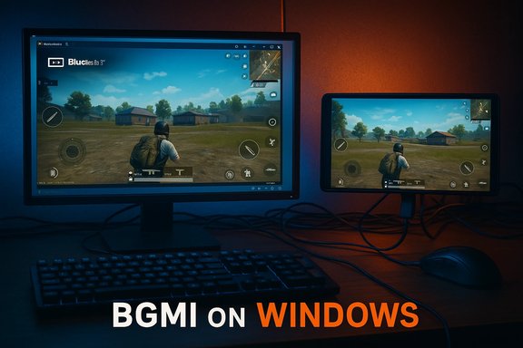BGMI on Windows played across a dual-monitor setup with keyboard and mouse.