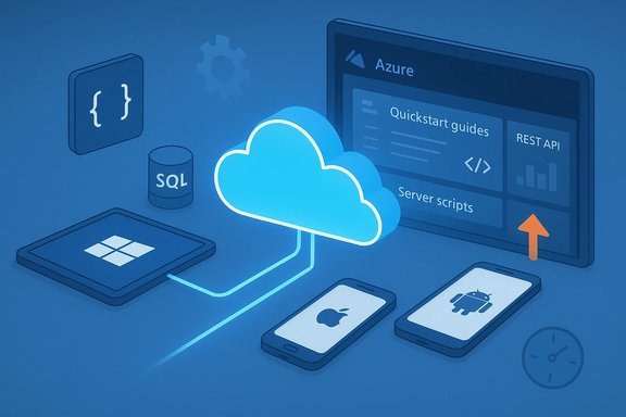 Azure cloud connects devices and apps with SQL, APIs and server services.
