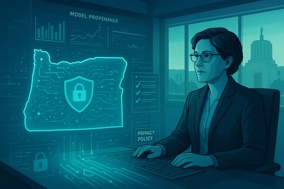 A professional sits at a desk, monitoring a holographic security and privacy dashboard.